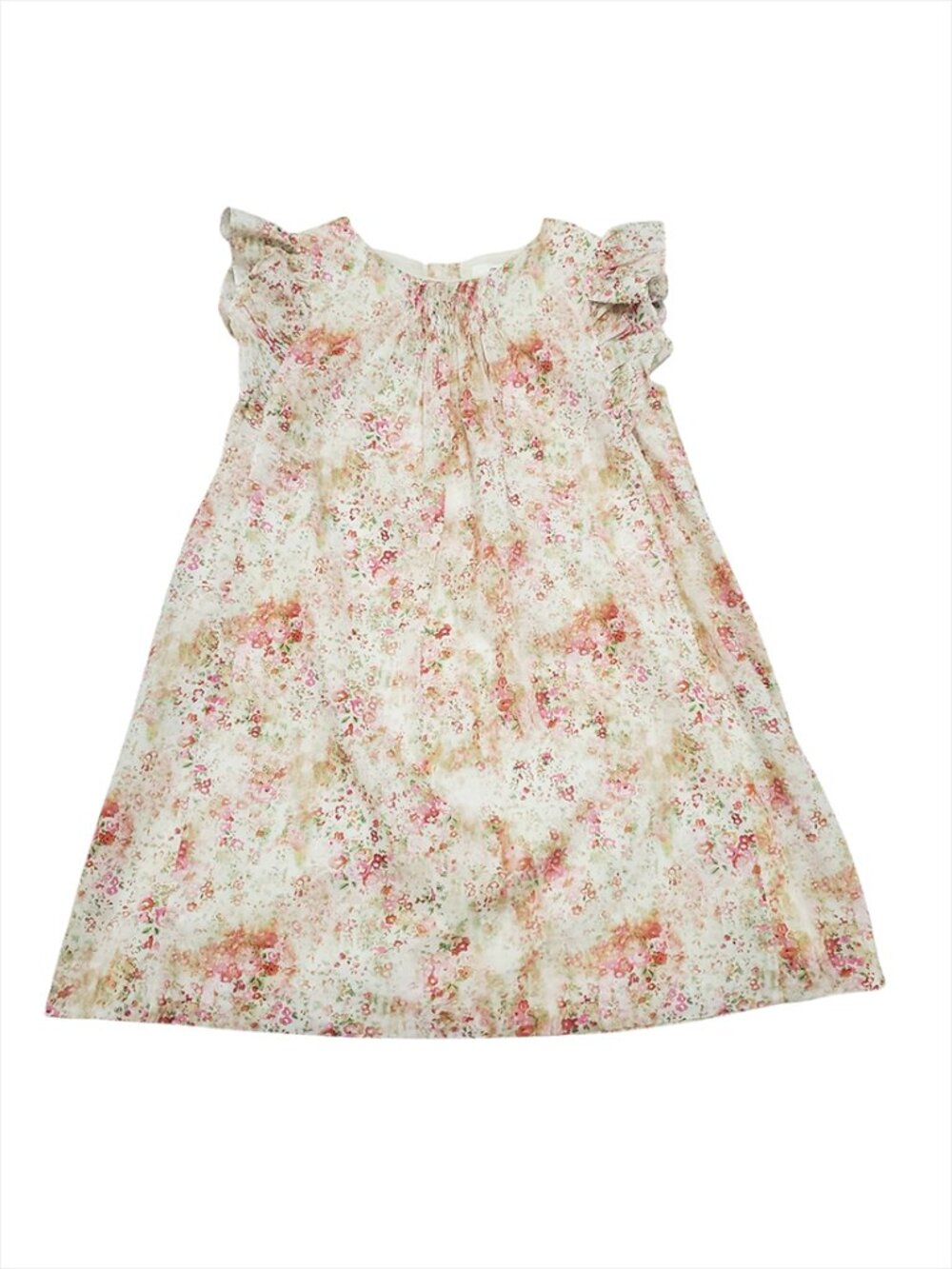 Bonpoint Girls Dress Size 8 Floral Watercolor Ruffle Sleeves Cotton Summer Party